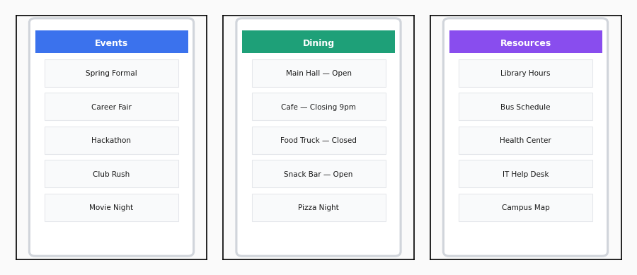 CampusBuddy mobile app screens