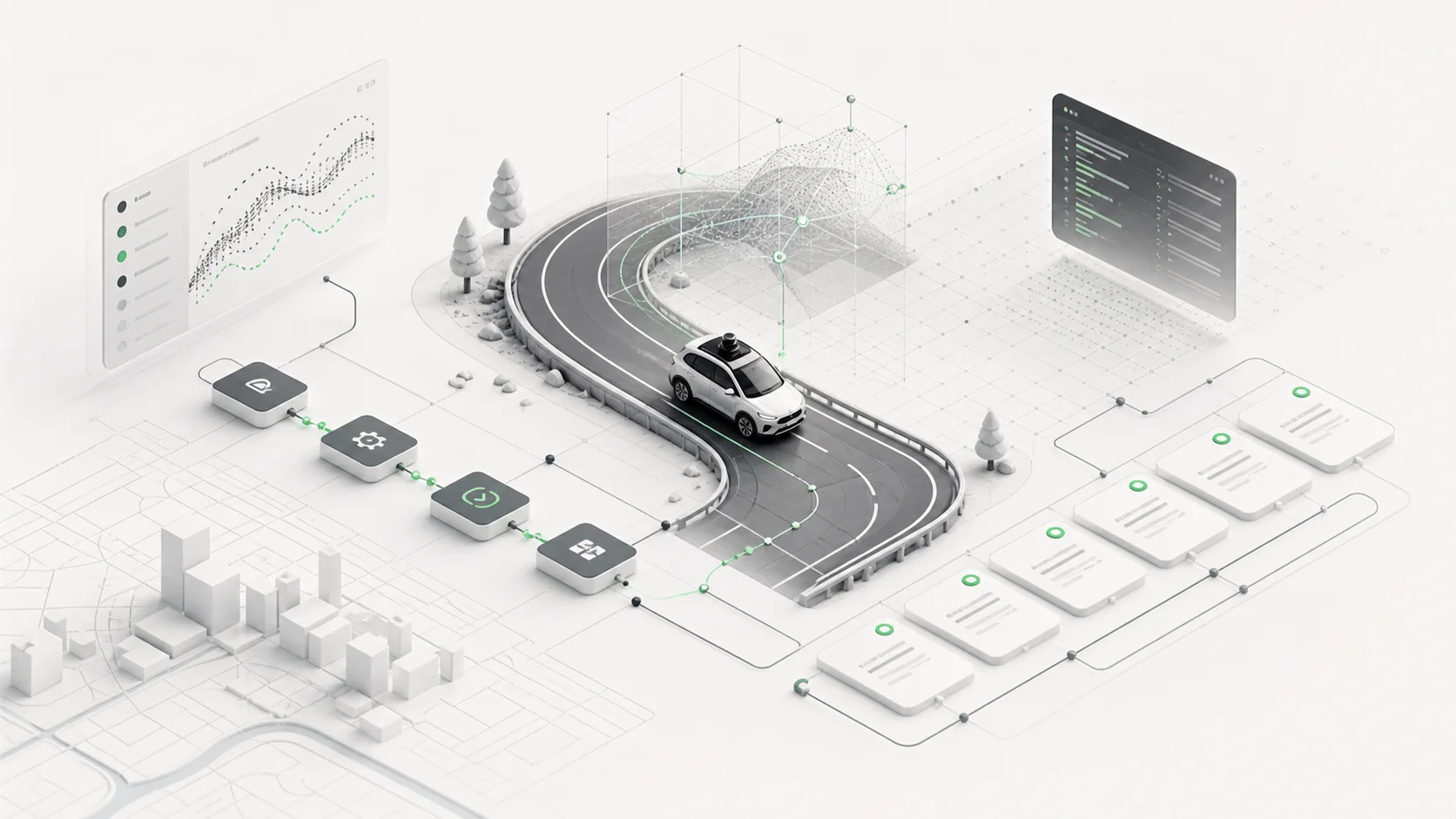 Autonomous driving simulator road connected to CI test cards and log traces